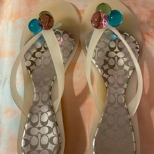 Coach, 9.5, White/w pink, green,& turquoise